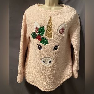 Unicorn Christmas Sweater Medium Third Wish Clothing Pale Pink with sequins